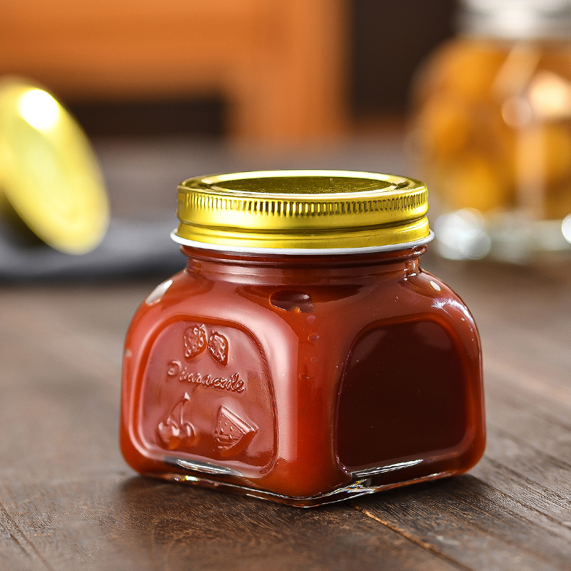 Lead free food grade glass 250ml 500ml 750ml carving mason jars for honey jam with metal screw caps