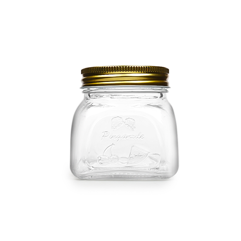 Custom design embossed logo square glass mason jar preserve food canning jar 250ml 500ml 750ml