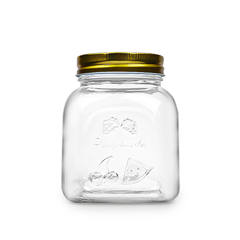 Custom design embossed logo square glass mason jar preserve food canning jar 250ml 500ml 750ml