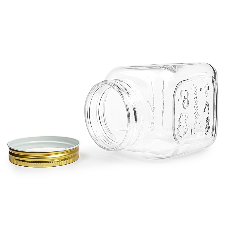 Custom design embossed logo square glass mason jar preserve food canning jar 250ml 500ml 750ml