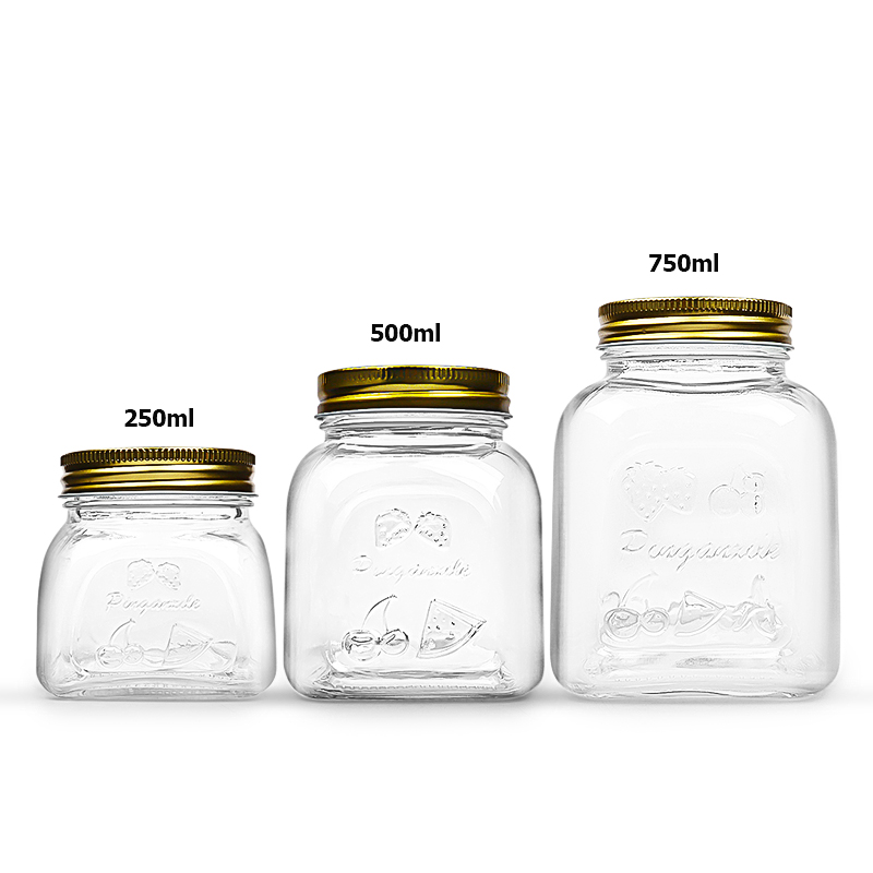 Lead free food grade glass 250ml 500ml 750ml carving mason jars for honey jam with metal screw caps