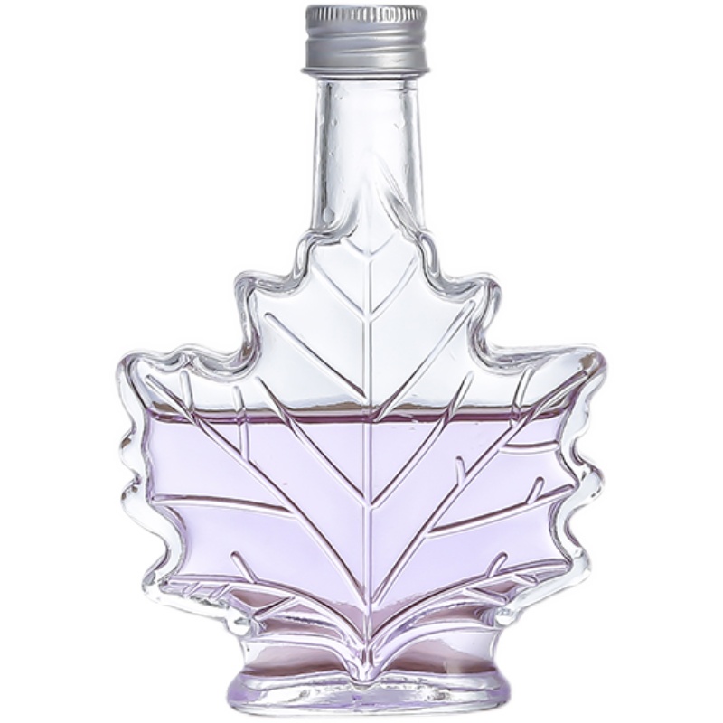 Maple Leaf Shaped 50ml 100ml Glass Wine Juice Bottle With Aluminum Cap Or Cork