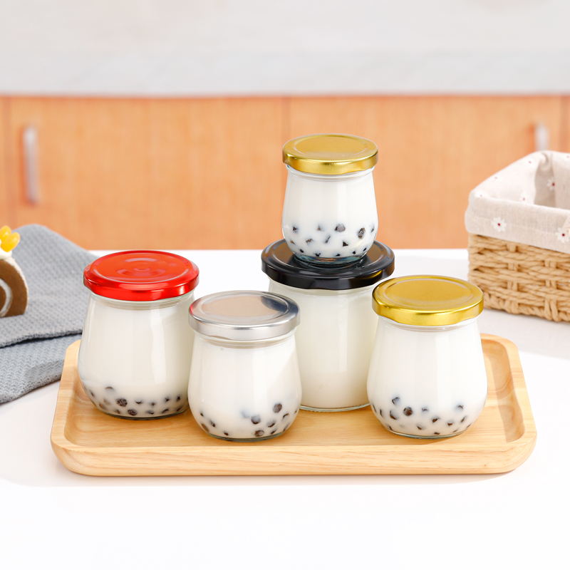 High temperature resistant bird’s nest bottles 75ml-380ml fat glass pudding jelly jars with metal lids