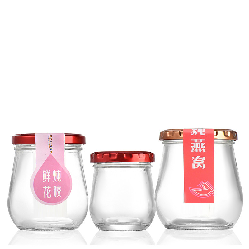 High temperature resistant bird's nest bottles 75ml-380ml fat glass pudding jelly jars with metal lids