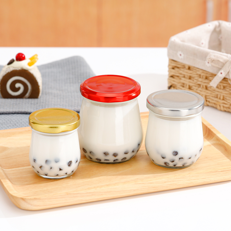 High temperature resistant bird’s nest bottles 75ml-380ml fat glass pudding jelly jars with metal lids