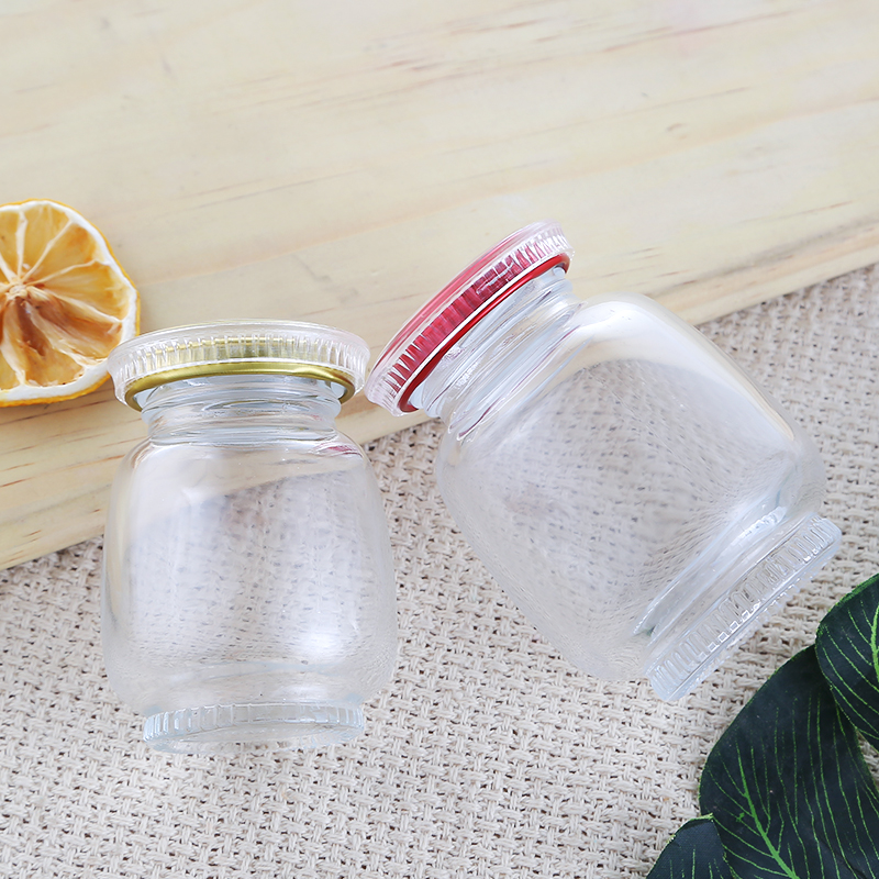 Factory hot sale free sample 80ml-360ml clear glass food jars for honey bird nest with metal lid