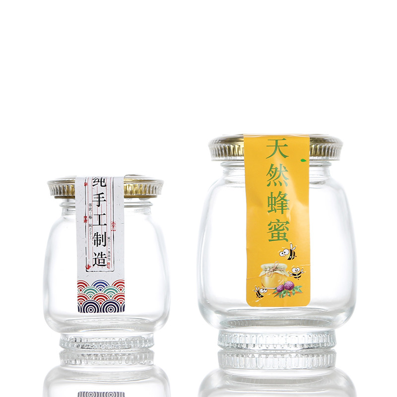 Factory hot sale free sample 80ml-360ml clear glass food jars for honey bird nest with metal lid