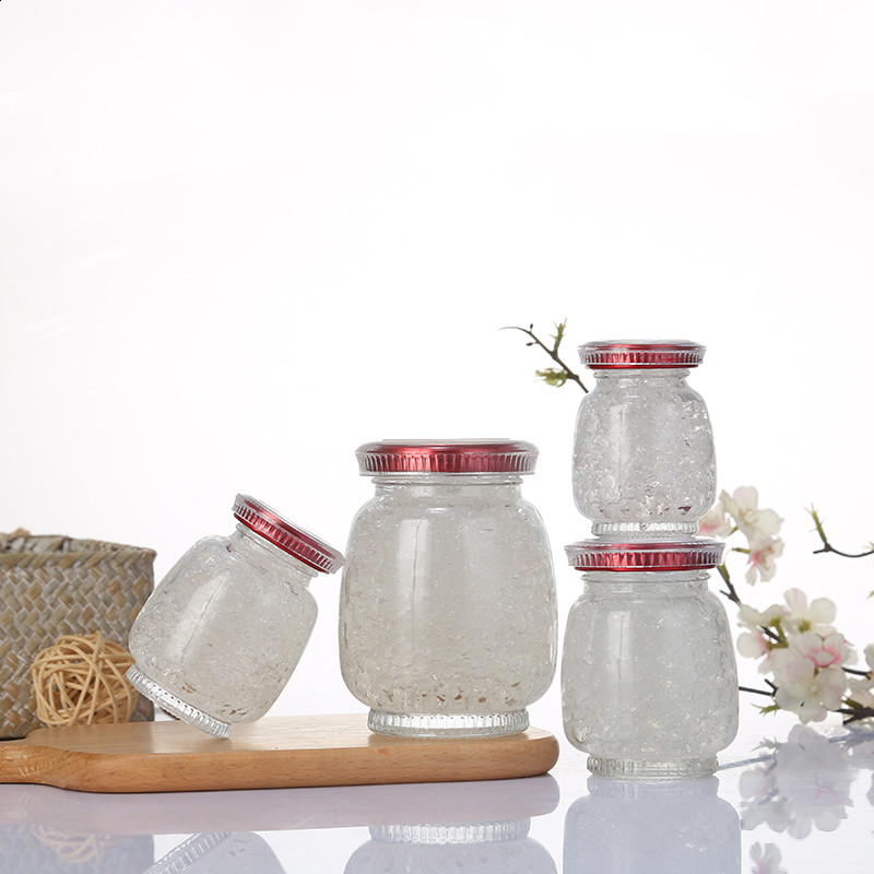 Factory hot sale free sample 80ml-360ml clear glass food jars for honey bird nest with metal lid