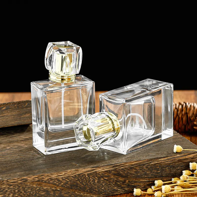 50ml Clear Flat Square Perfume Glass Bottle Thick Bottom Perfume Spray Glass Bottle