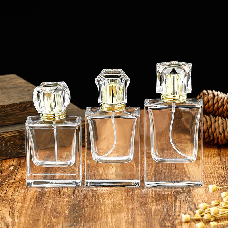 50ml Clear Flat Square Perfume Glass Bottle Thick Bottom Perfume Spray Glass Bottle