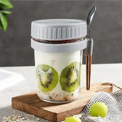 350ml Breakfast Cup Food Storage Yogurt Glass Container With Air Tight Silicone BPA Free Lid Spoon