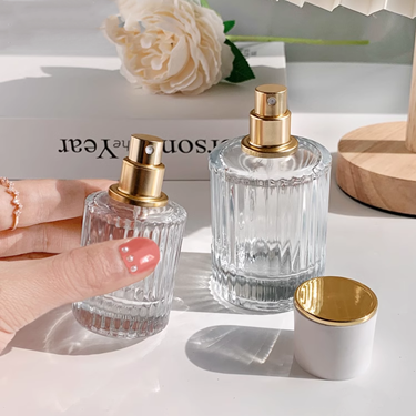 Luxury 30ml 50ml 100ml vertical stripe design glass perfume bottle thick bottom clear spray bottle