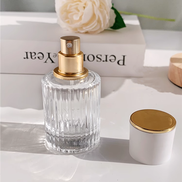 Luxury 30ml 50ml 100ml vertical stripe design glass perfume bottle thick bottom clear spray bottle