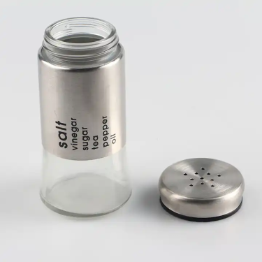 High Quality 130ml Glass Spice Shaker Bottle Seasoning Container With Stainless Steel Sleeve