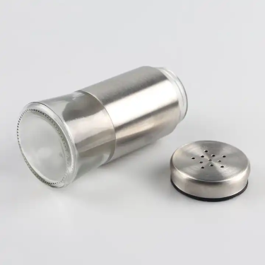 High Quality 130ml Glass Spice Shaker Bottle Seasoning Container With Stainless Steel Sleeve