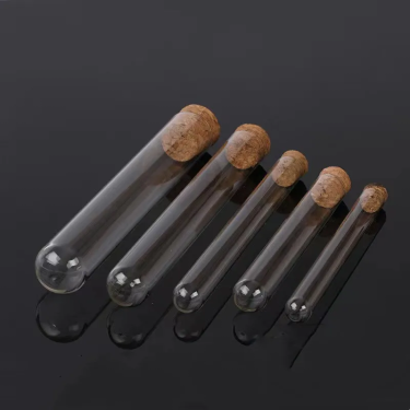 Lab wholesale round bottom high borosilicate glass test tube with cork stopper lid