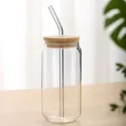 350ml 500ml High borosilicate water mug milk cold brew coffee tea glass tumbler cup with bamboo lid and straw