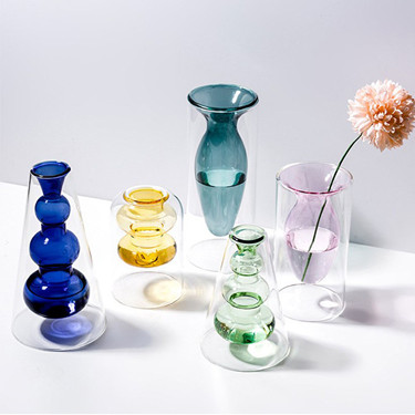 Nordic transparent high borosilicate glass double wall glass vase creative flower bottles for home decoration