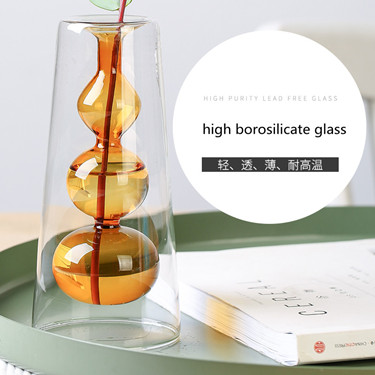 Nordic transparent high borosilicate glass double wall glass vase creative flower bottles for home decoration