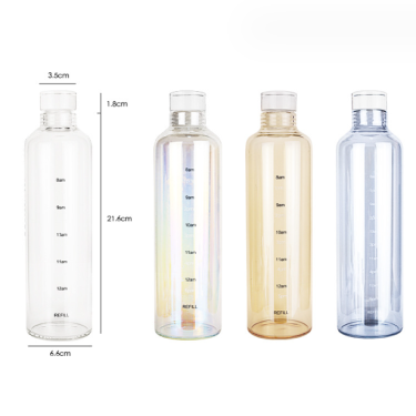 500ml Portable Borosilicate Waterbottle Outdoor Drink Bottle Transparent Glass Bottles for Water with Time Marker
