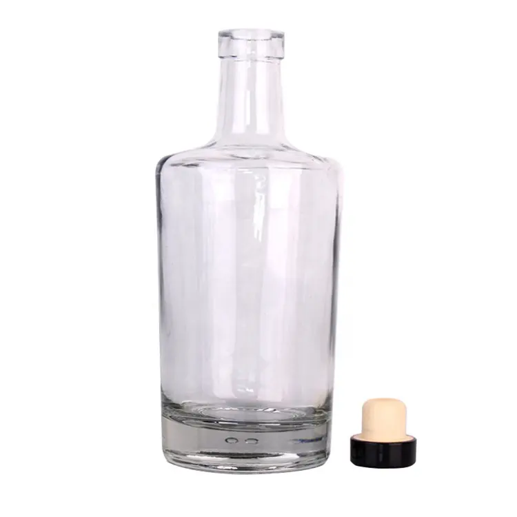 100ml 500ml 750ml High Quality Transparent Narrow Mouth Thick Bottom Fruit Wine Vodka Whisky Glass Wine Bottle with Airtight Cork