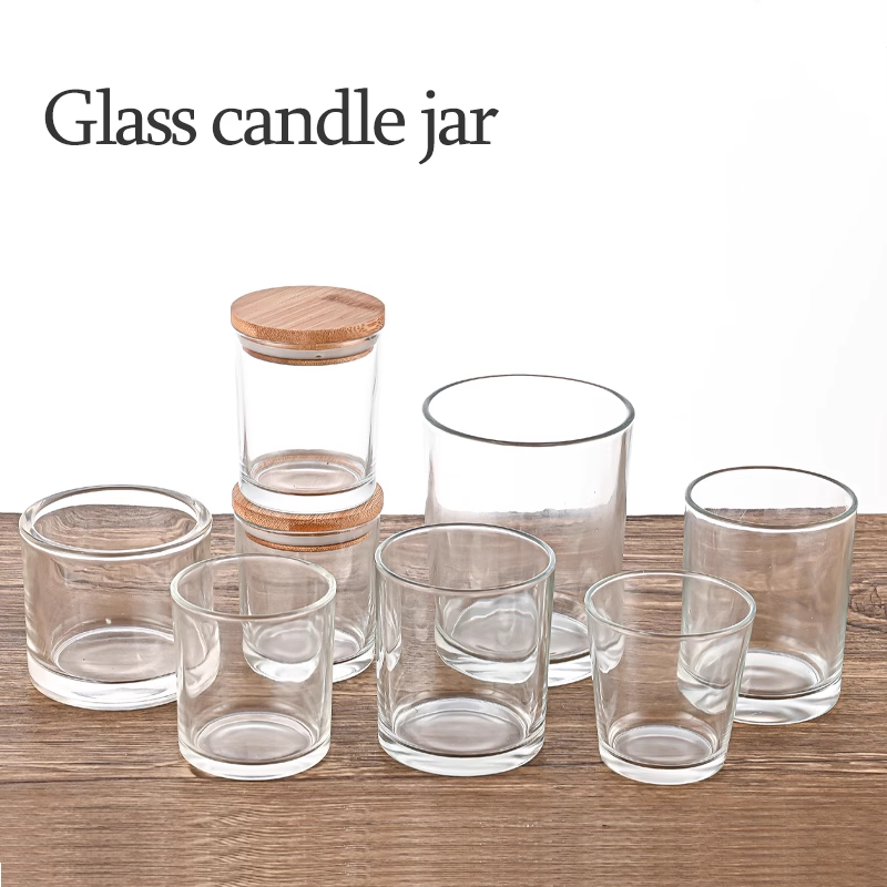 Clear empty 8oz 10oz 12oz 40ml-730ml wide mouth candle container round glass candle jars with bamboo lid and metal lid