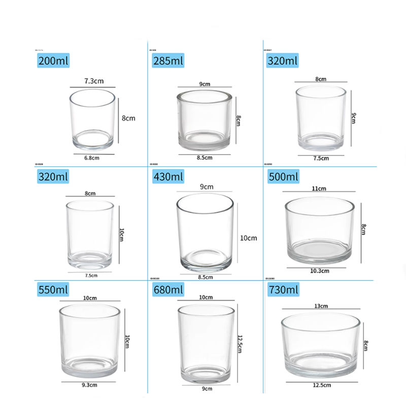 Clear empty 8oz 10oz 12oz 40ml-730ml wide mouth candle container round glass candle jars with bamboo lid and metal lid