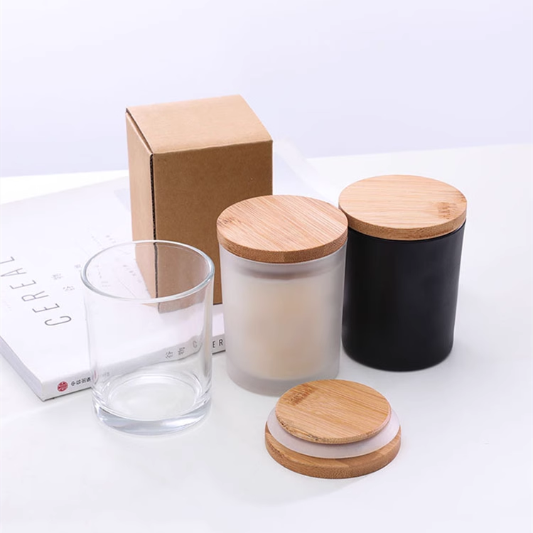 Clear empty 8oz 10oz 12oz 40ml-730ml wide mouth candle container round glass candle jars with bamboo lid and metal lid