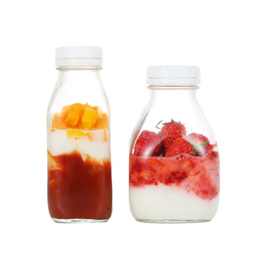 New beverage bottles 300ml 400ml 500ml 1000ml square glass milk tea juice bottles with anti-theft plastic cap