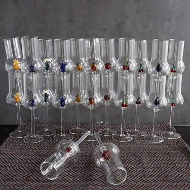 Blown Hand Made Crystal Glass Cup Shot Grappa Glasses Riserva Various Fruit Inside