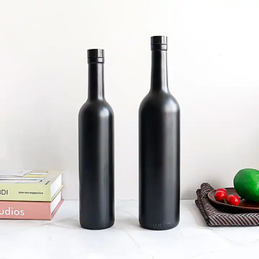 500ml 750ml Matte Frosted Black Colored High Quality Glass Wine Bottle with Cork Stopper