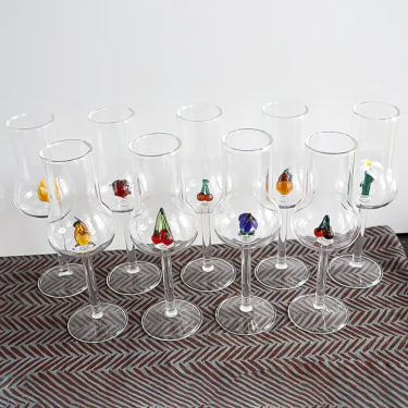 Blown Hand Made Crystal Glass Cup Shot Grappa Glasses Riserva Various Fruit Inside