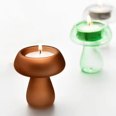 Creative colorful funncy high borosilicate glass mushroom shaped candle holder for home decoration party