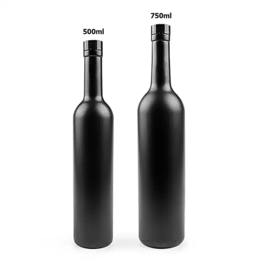 500ml 750ml Matte Frosted Black Colored High Quality Glass Wine Bottle with Cork Stopper