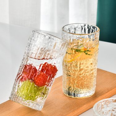 Luxury 220ml 280ml Water Ripple Embossed Transparent Soft Drink Juice Soda Glass Cups Wine Whisky Cocktail Glass Rock Cups