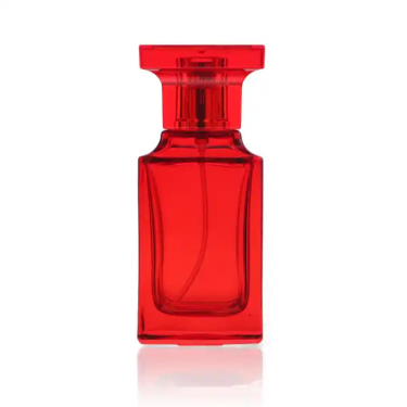 Wholesale 50ml Body Bright Black Red Blue Square Shape Glass Perfume Bottle with Mist Spray Top