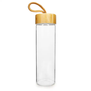 Eco-friendly Round Glass Water Bottles 550ml High Borosilicate Sports Glass Water Bottle with Bamboo Lid