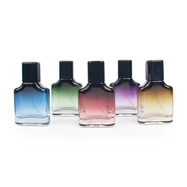 Wholesale Customize 30ml Colored Glass Flat Square Perfume Bottle with Spray Lid