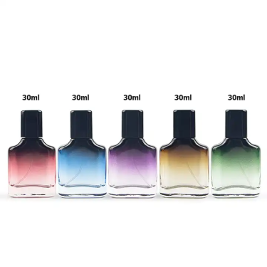 Wholesale Customize 30ml Colored Glass Flat Square Perfume Bottle with Spray Lid