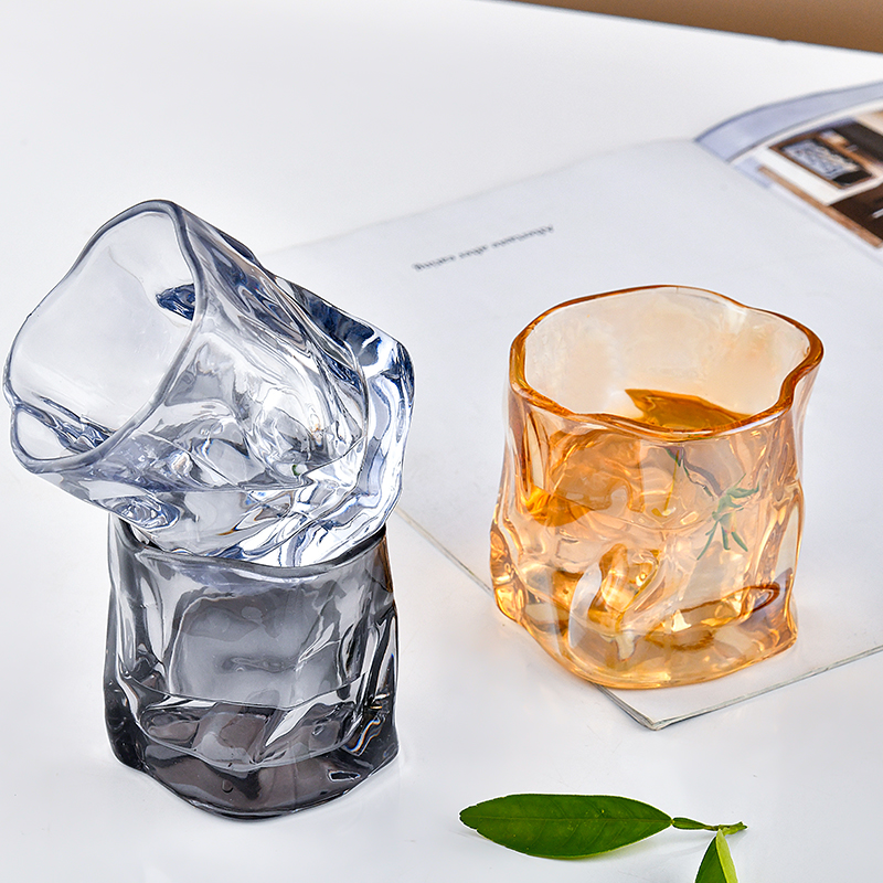 170ml 250ml Household Glass Creative Drinking Cup Origami Twisted Rock glass Cup for Wine Whisky