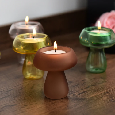 Creative colorful funncy high borosilicate glass mushroom shaped candle holder for home decoration party