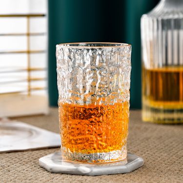 Luxury 220ml 280ml Water Ripple Embossed Transparent Soft Drink Juice Soda Glass Cups Wine Whisky Cocktail Glass Rock Cups