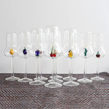 Blown Hand Made Crystal Glass Cup Shot Grappa Glasses Riserva Various Fruit Inside