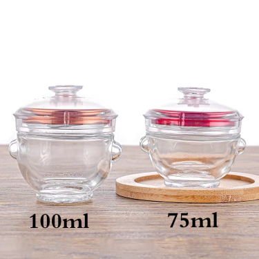 Unique shape clear 50ml 75ml 100ml glass bird nest bottles glass jar for flower glue with metal plastic cap