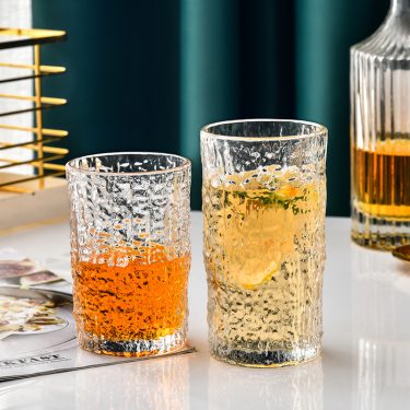 Luxury 220ml 280ml Water Ripple Embossed Transparent Soft Drink Juice Soda Glass Cups Wine Whisky Cocktail Glass Rock Cups