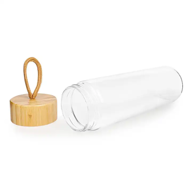 Eco-friendly Round Glass Water Bottles 550ml High Borosilicate Sports Glass Water Bottle with Bamboo Lid