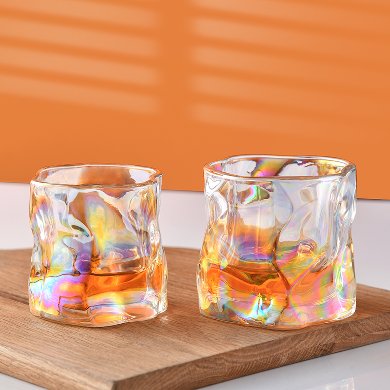 Iced Coffee Glass Cup Wide Mouth Rainbow Color Glass Drinking Cup for Beer Whiskey Cocktails Beverage