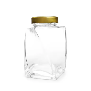 Wholesale 350ml 500g Unique Twist Design Glass Honey Jam Jar Food Container Storage Glass Jars with Metal Cap