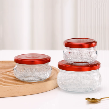 Kitchen Food Grade Wide Mouth 80ml 100ml 150ml 200ml Jam Glass bird nest Jar Bottles With Metal Lid