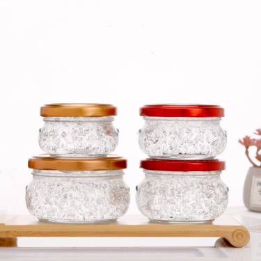 Kitchen Food Grade Wide Mouth 80ml 100ml 150ml 200ml Jam Glass bird nest Jar Bottles With Metal Lid